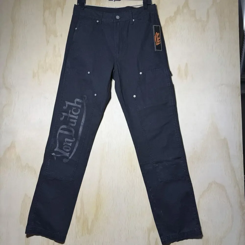 Von Dutch Originals Black Carpenter Pants‎ Graphic Logo Workwear Mens 30x32 NWT